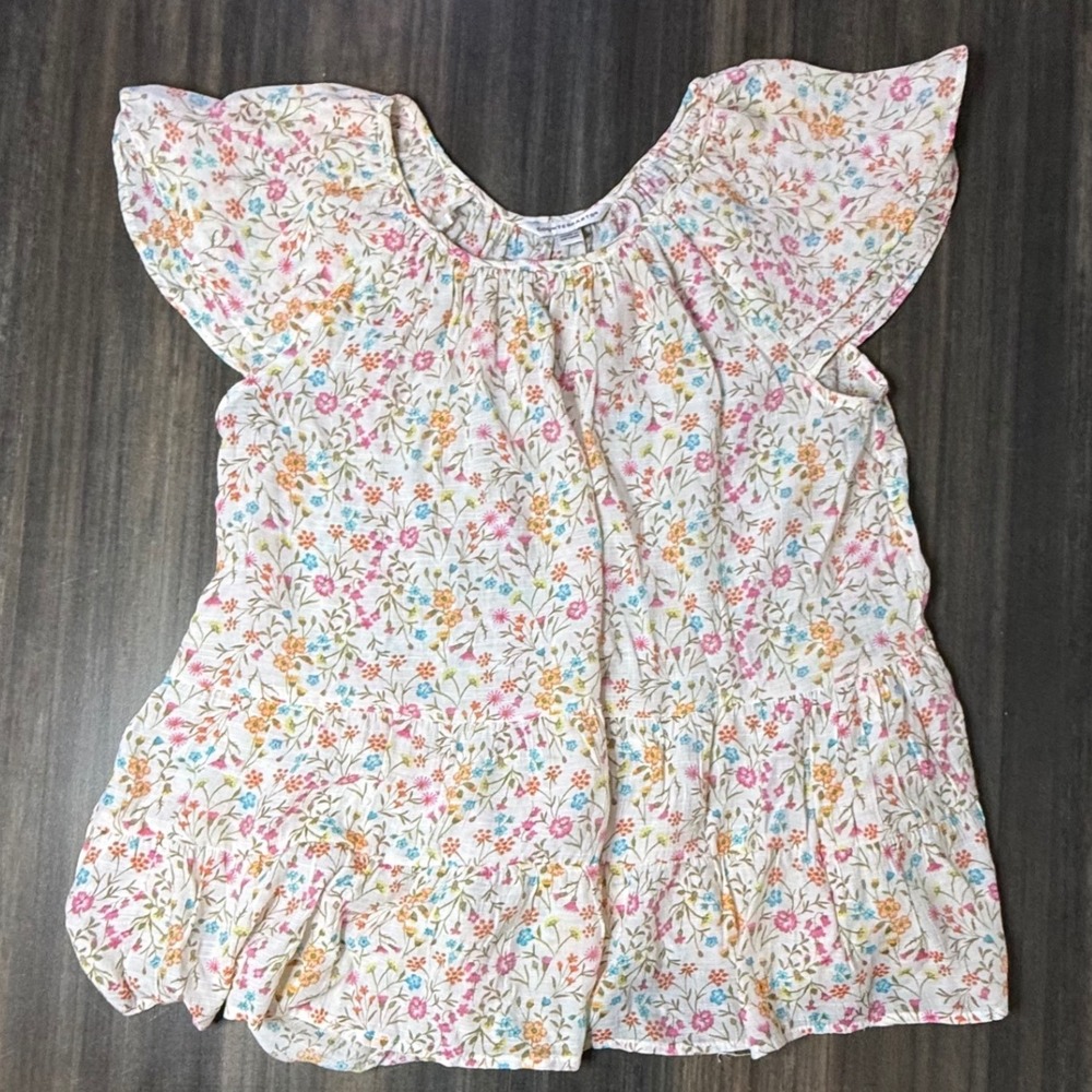 Counterparts Floral Ruffle Sleeve Top Flowy Bohemian Blouse Cottagecore Medium